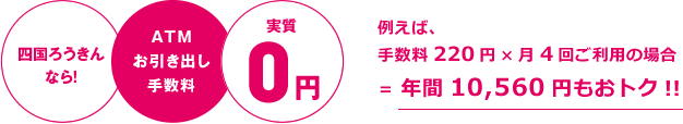 四国ろうきんなら！ATMお引き出し手数料実質0円